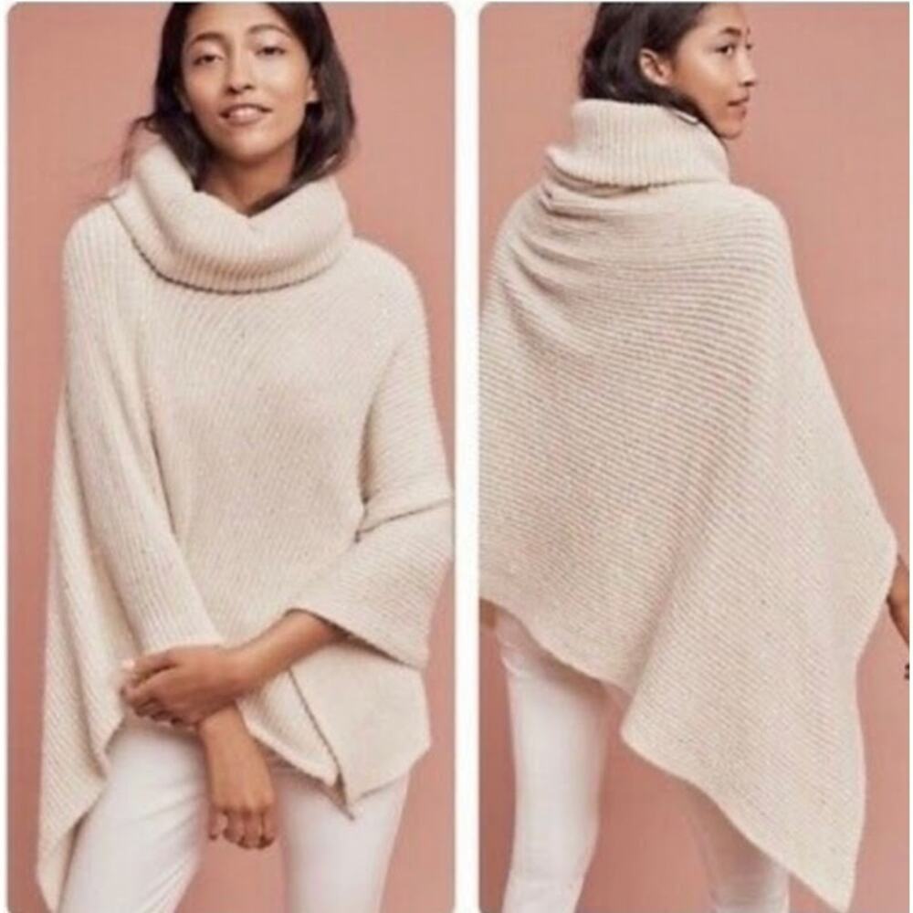 Anthropologie Do everything in love cream sequin cowl neck poncho one size